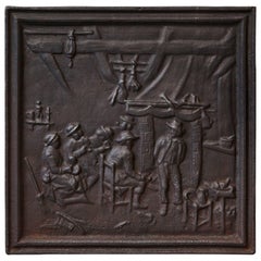 19th Century Black Iron Fireback Depicting a Scene in a Home