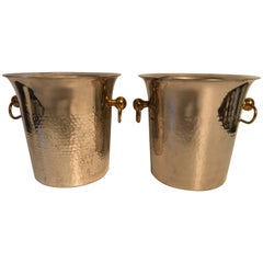 Pair of Hammered Swedish Silver Plate and Brass Champagne Wine Coolers