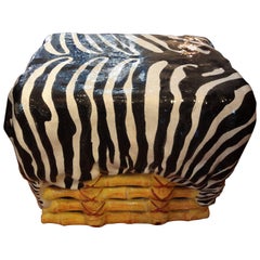 Italian Glazed Terra Cotta Ottoman or Table with Draped Zebra Hide