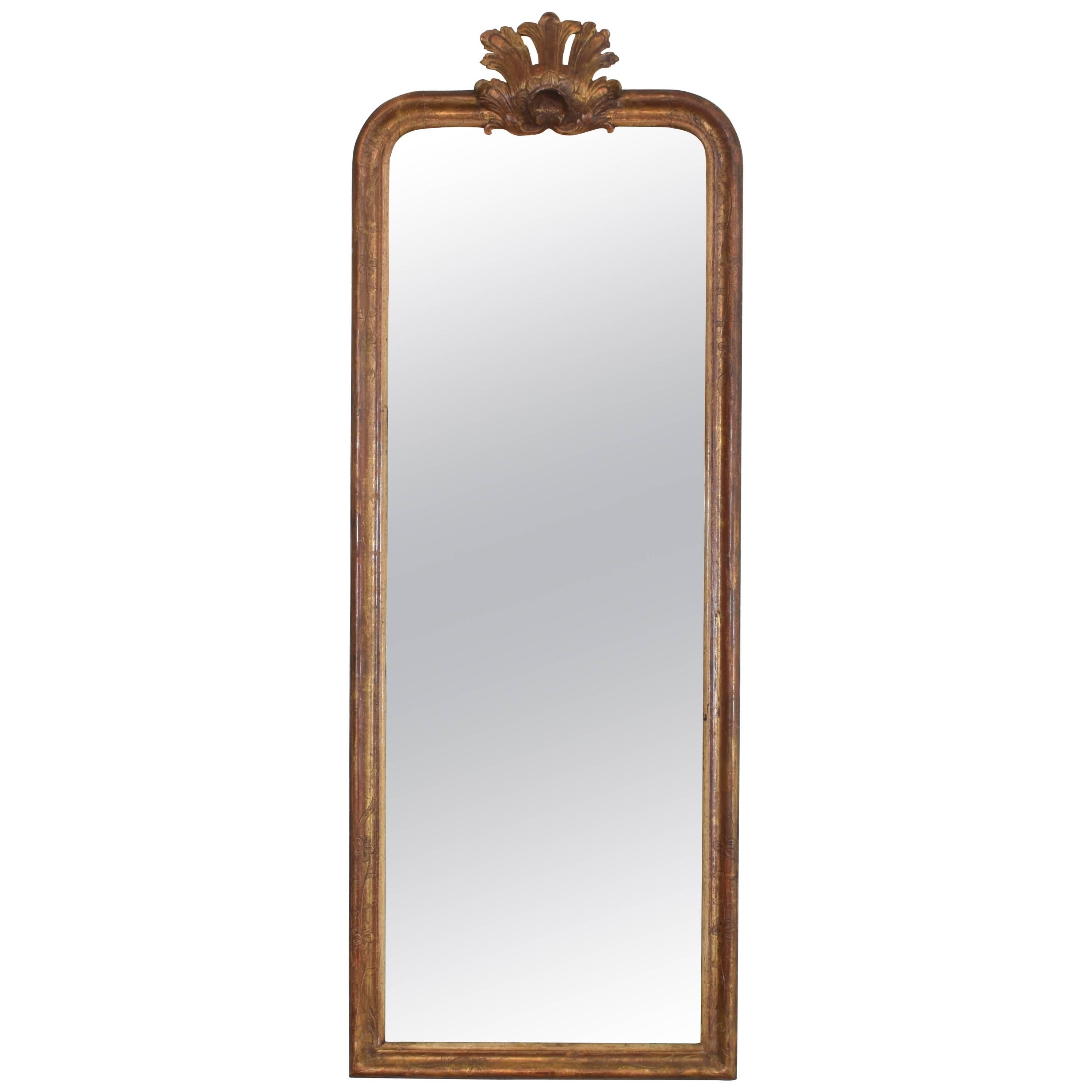 French Louis Philippe Giltwood and Shell Carved Mirror, Mid-19th Century
