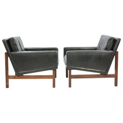 Pair of Distressed Leather Club Chairs with Rosewood Frames by Sven Ellekaer