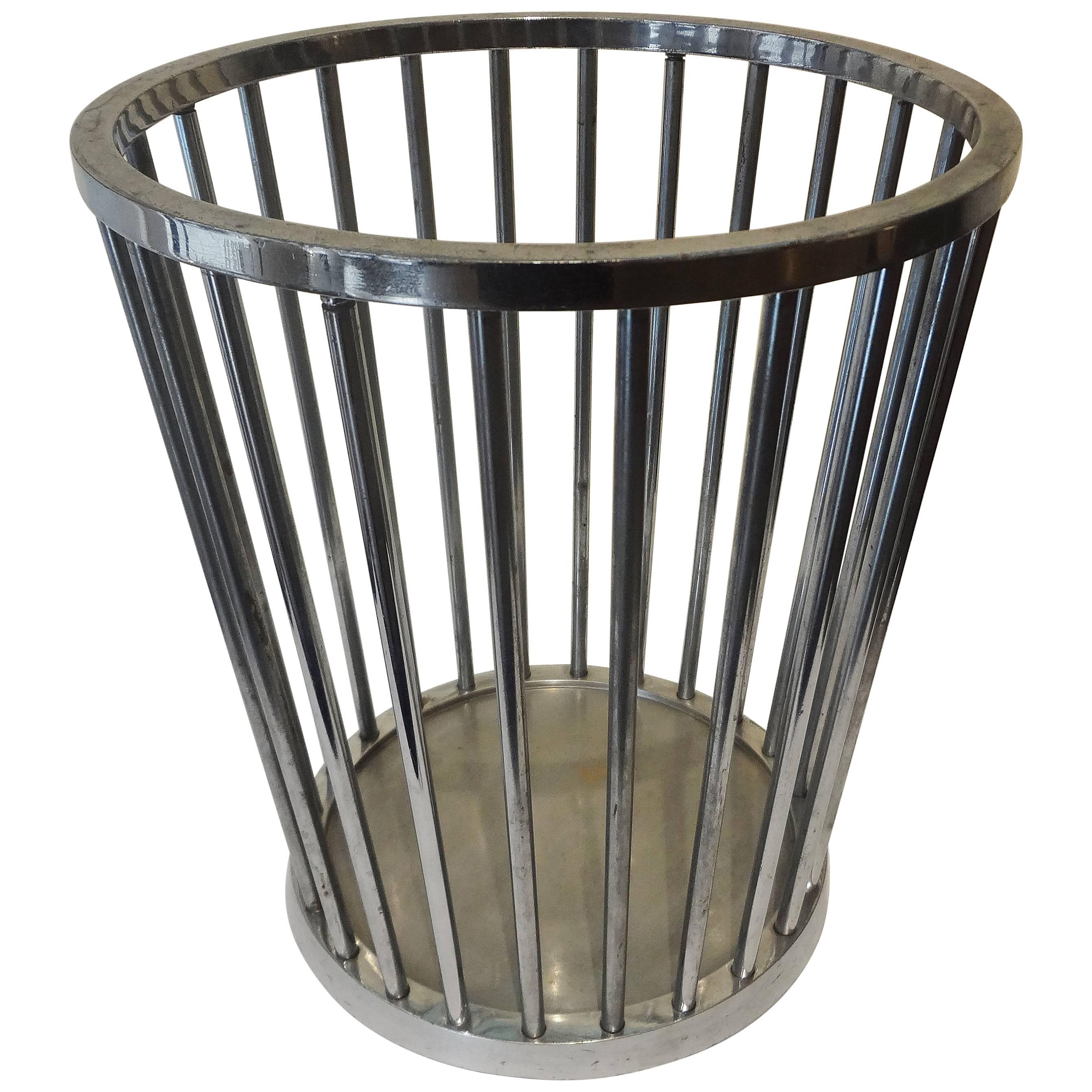 Steel Wastebasket by Jacques Adnet, 1930