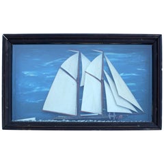 Antique American Schooner Ship Diorama