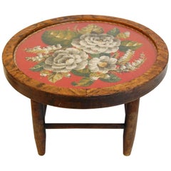 Framed Victorian 19th Century Circular Floral Needlepoint on a Low Base