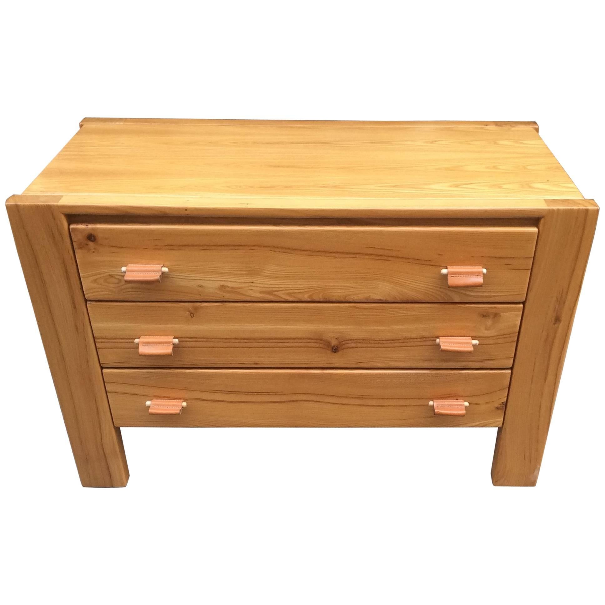 Chest of Three Drawers in Solid Elm by Pierre Chapo. France 1970 For Sale