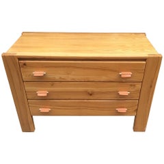 Chest of Three Drawers in Solid Elm by Pierre Chapo. France 1970