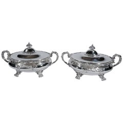Beautiful Pair of Antique Gorham Sterling Silver Covered Vegetable Dishes
