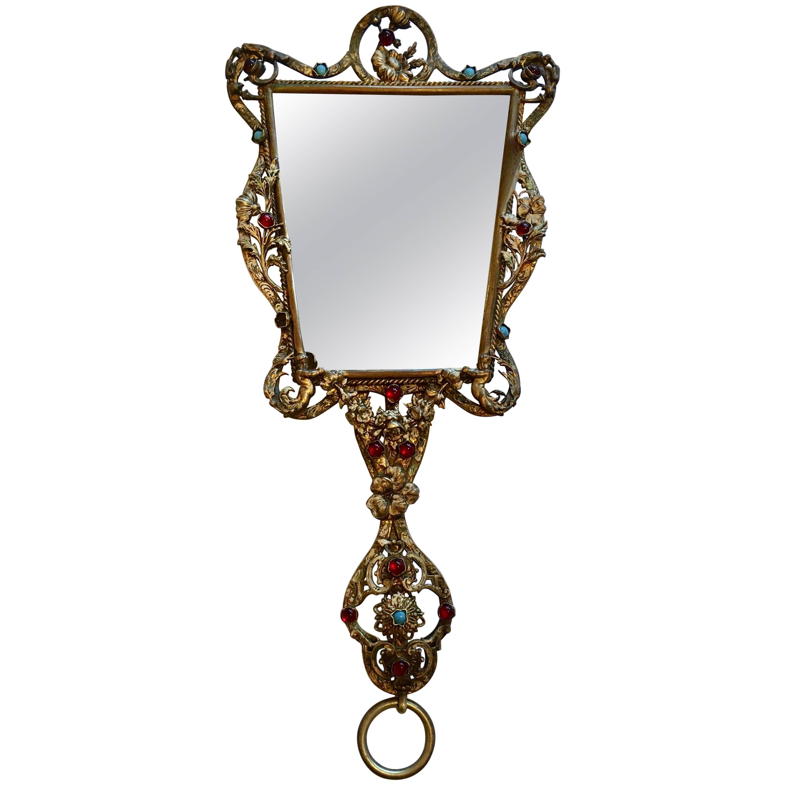 Filagree Hand Mirror with Stones
