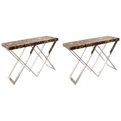Pair of “Septaria” Marble-Top Console Tables Italian design by Monica Ballesio