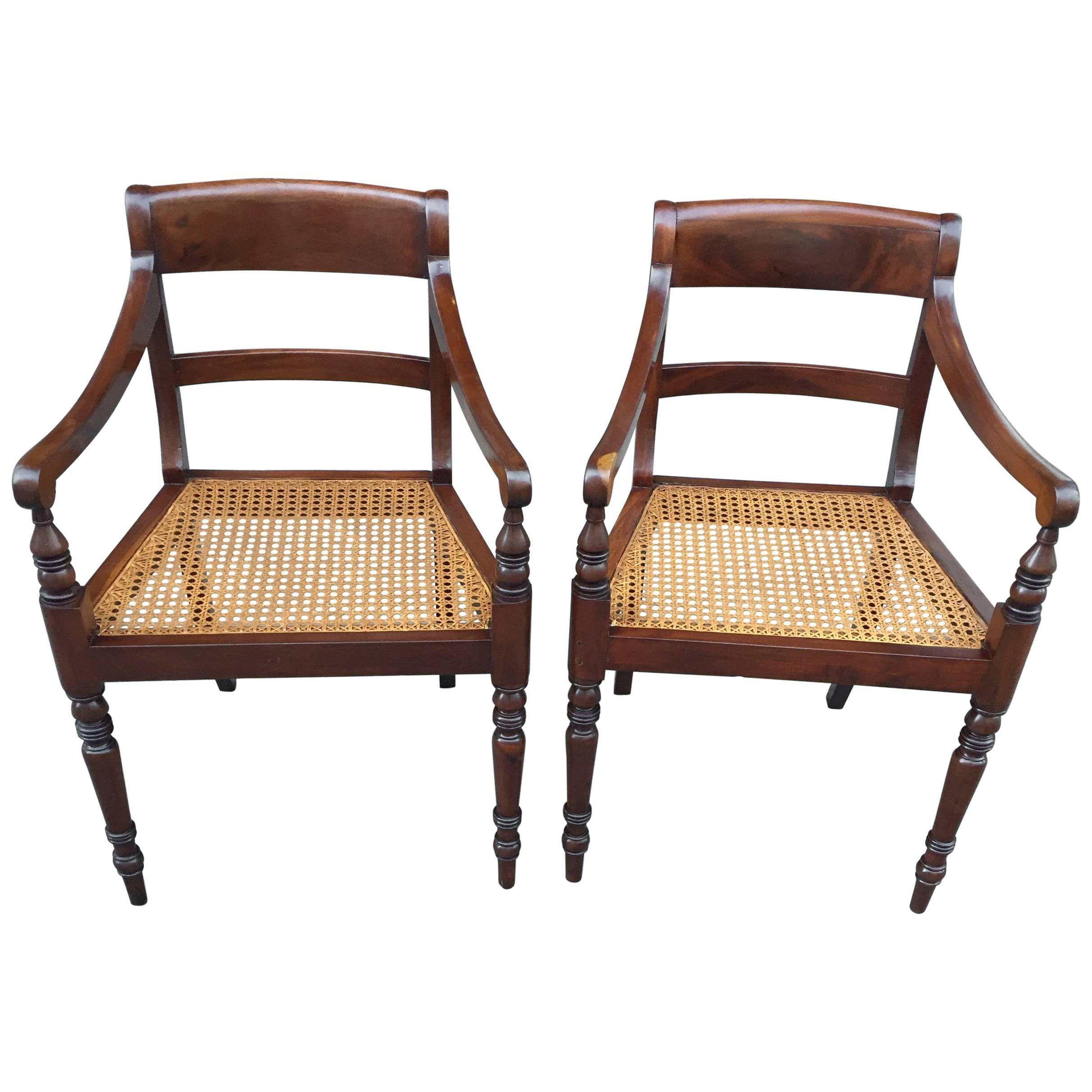 Pair of 19th Century Regency Mahogany Barbados Armchairs