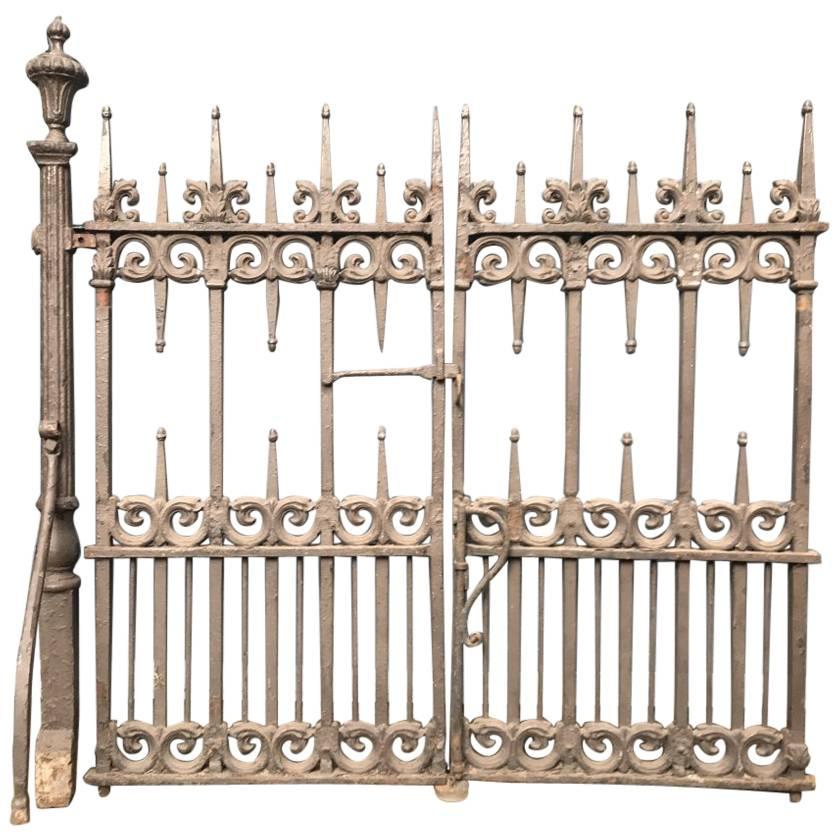 A Pair of Gothic Revival Cast Iron Gates with Acorn Finials & the Original Posts