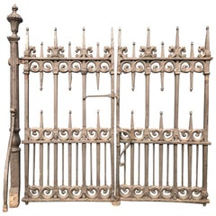 Antique A Pair of Gothic Revival Cast Iron Gates with Acorn Finials & the Original Posts