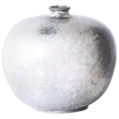 Small White and Gray Ceramic Vase, circa 1940