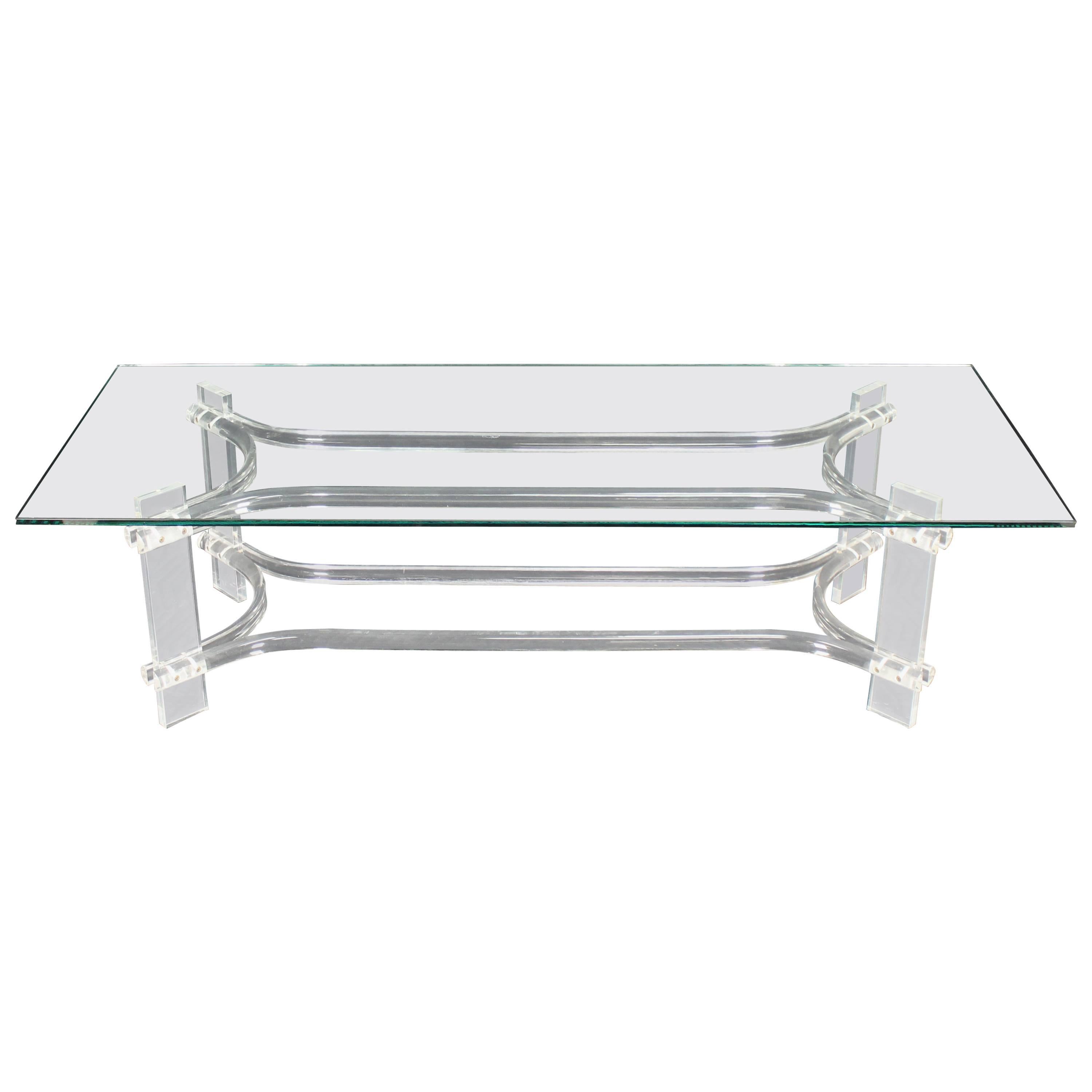 Rectangle Glass Top Bent Lucite Mid-Century Modern Coffee Table