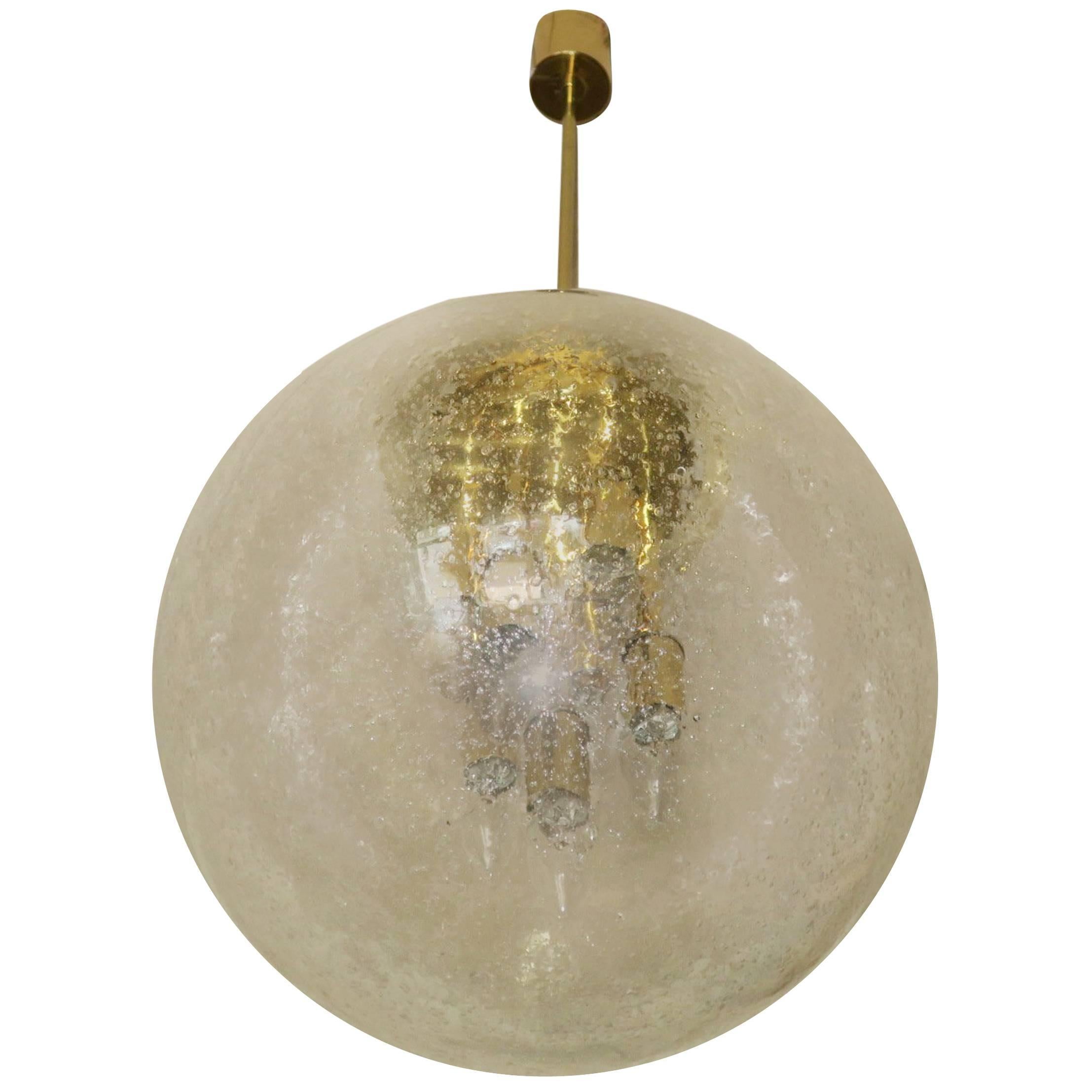 Large Doria Brass and Frosted Glass Globe Pendant 1960 For Sale
