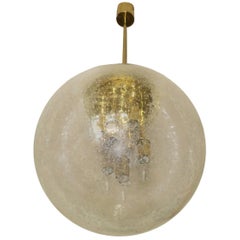 Large Doria Brass and Frosted Glass Globe Pendant 1960