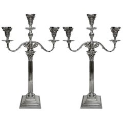 Pair of 19th Century English Silver Plated Columnar Candelabra