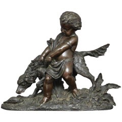 19th Century Bronze of a Young Boy with Dog