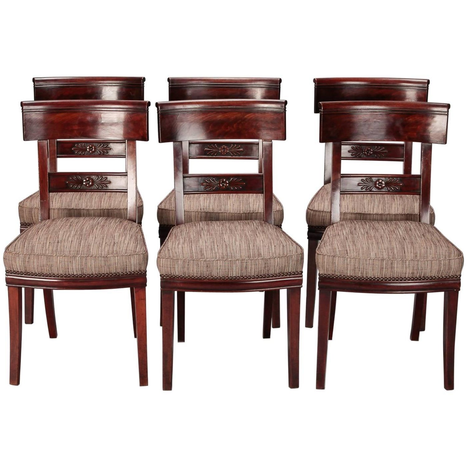 5438 Set of Six French First Empire Dining Chairs with New Upholstery