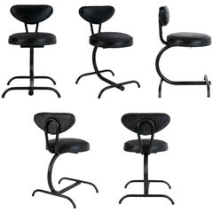 Used Cantilever Sharkskin Petite Chairs or Stools, Five, circa 1960