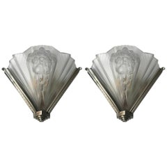 Pair of French Art Deco Signed Atelier Petitot Ribbed Wall Sconces
