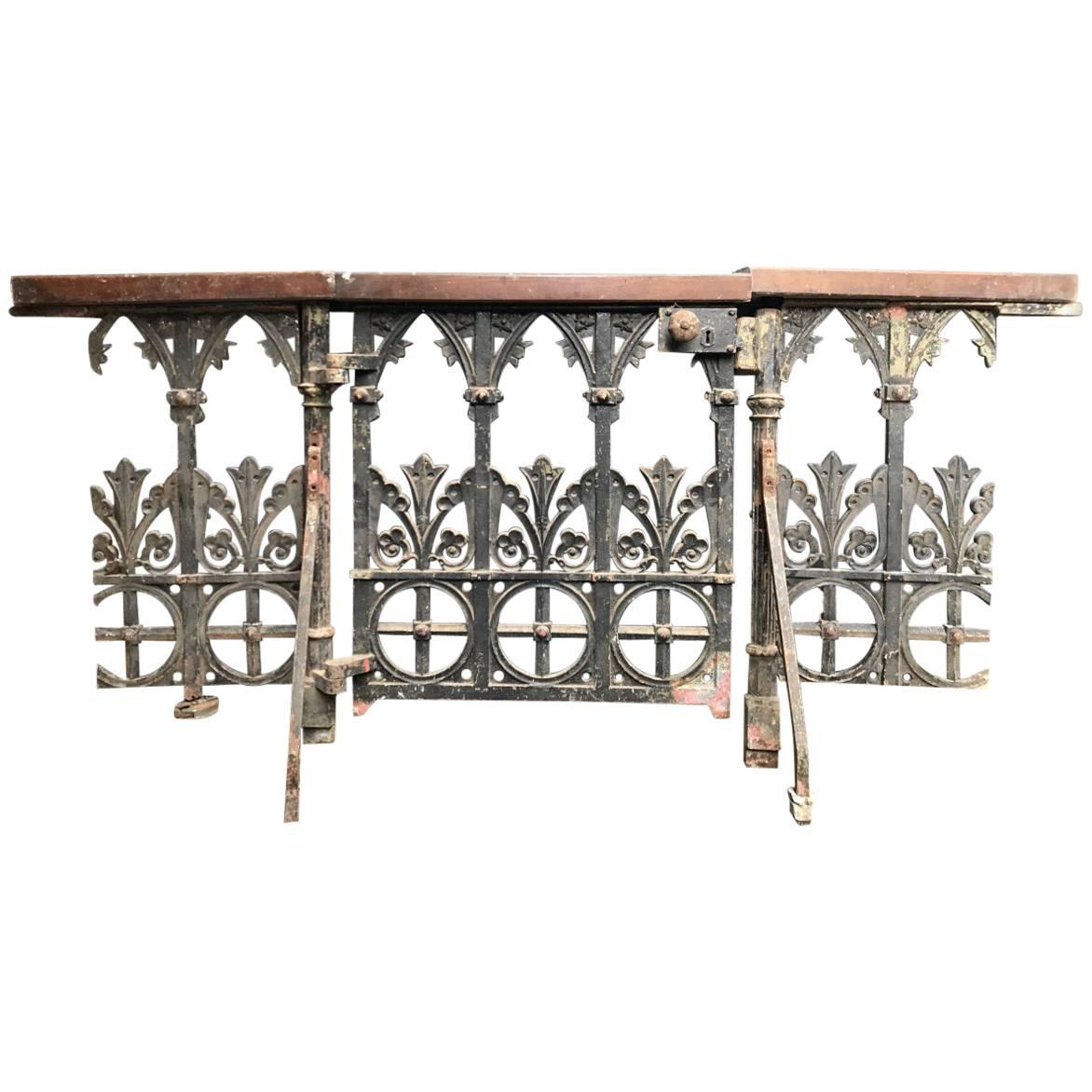 Gothic Revival Cast Iron Gate with Both Side Railings and Geometric Decoration