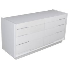 White Lacquer Eight Drawers Mid-Century Modern Double Dresser