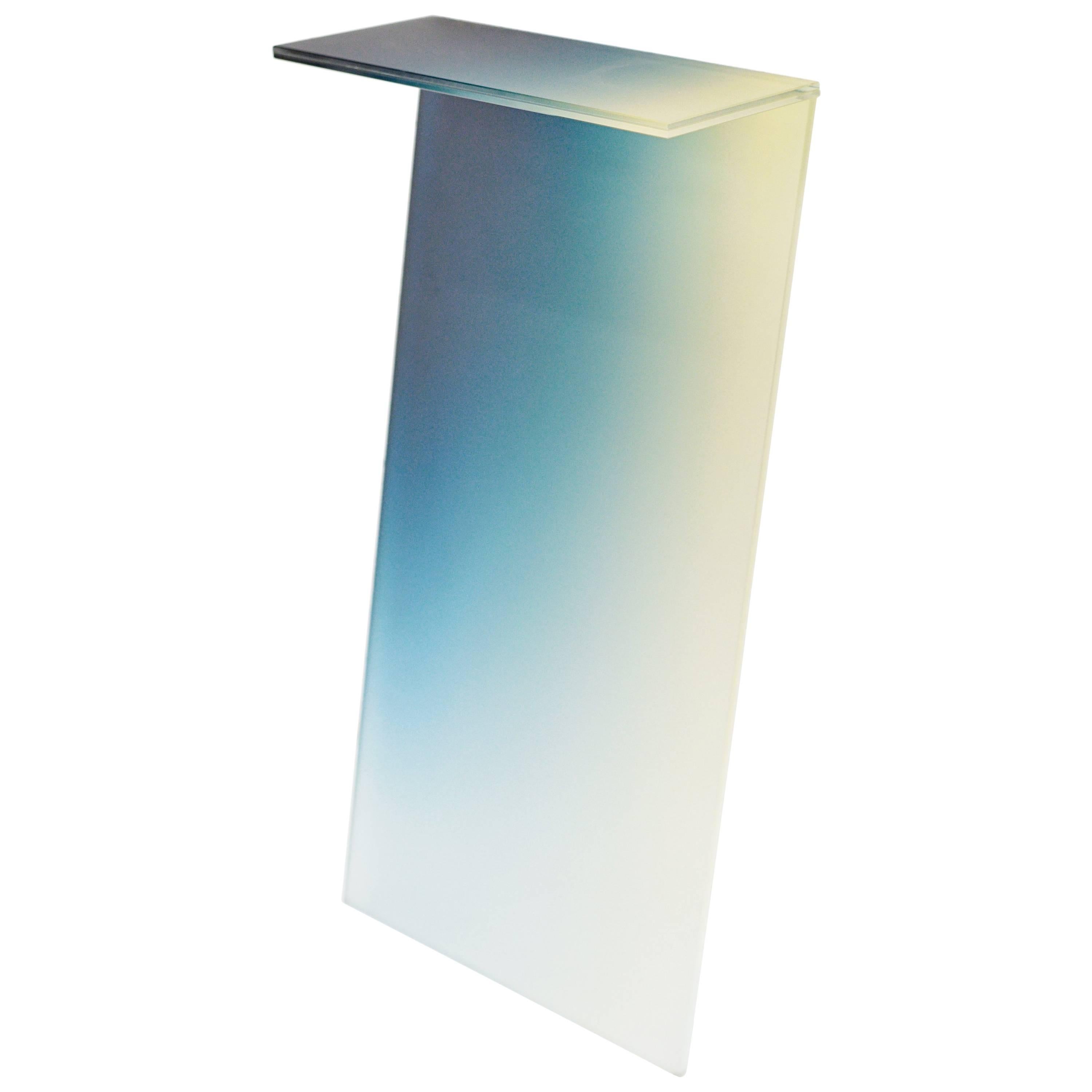 Ombre Glass Console Shelf in Yellow/Blue Frosted Glass by Germans Ermics For Sale