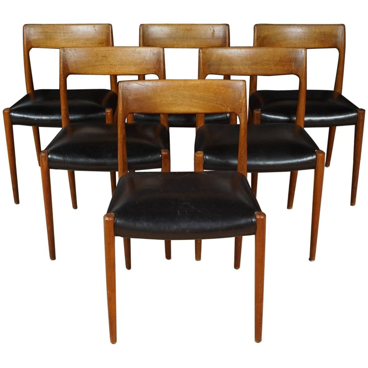 Teak Chair No. 77, Set of Six, Niels Moller for Moller Models, Denmark, 1960s
