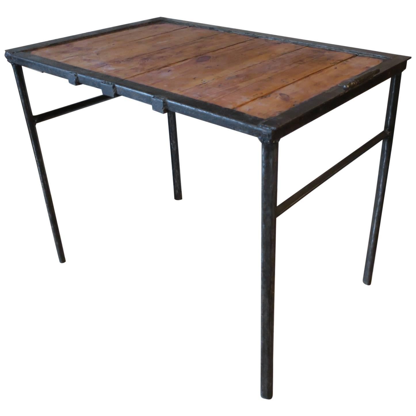 Unique Vintage Industrial Iron and Wood Table with Character For Sale
