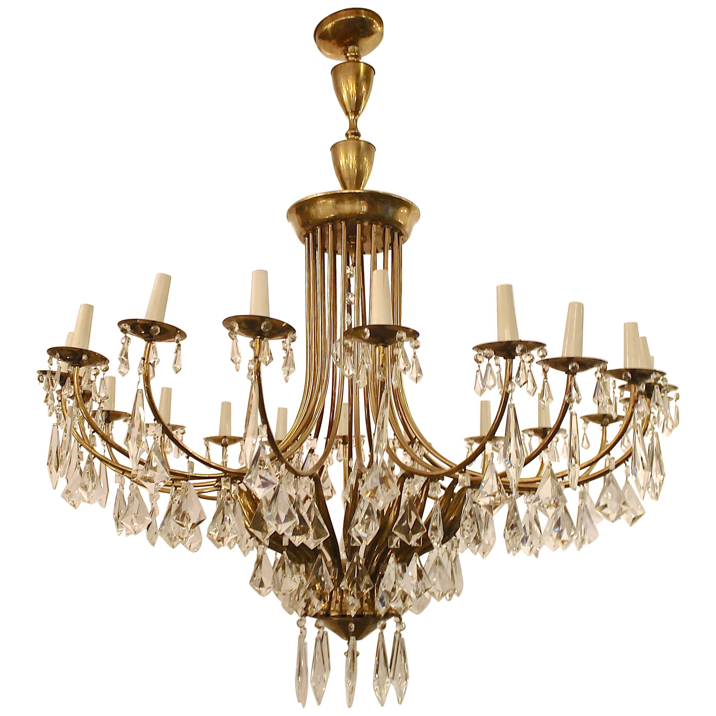 1950s Pendant Chandelier in Giltbronze by Italian Designer Oscar Torlasco  For Sale