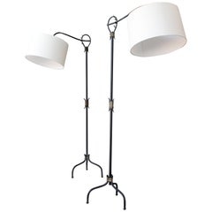 1950s Iron Floor Lamp in the Style of Jean Royère, Pair Available