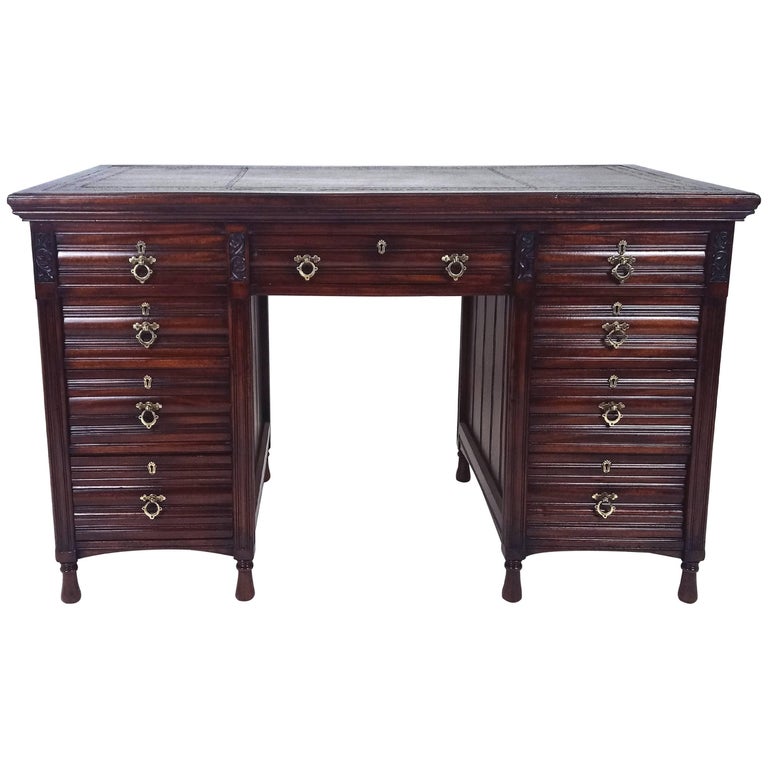 Fine Victorian Walnut Arts and Crafts NineDrawer Desk For Sale at 1stdibs