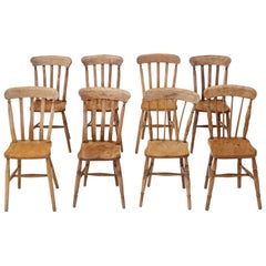 Antique Matched Set of Eight Victorian Ash and Elm Kitchen Dining Chairs