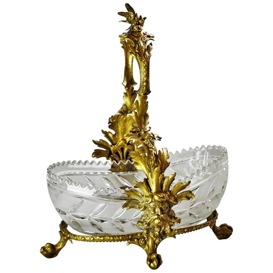 Early 20th Century French Empire Style Doré Bronze Cut Glass Basket Centerpiece