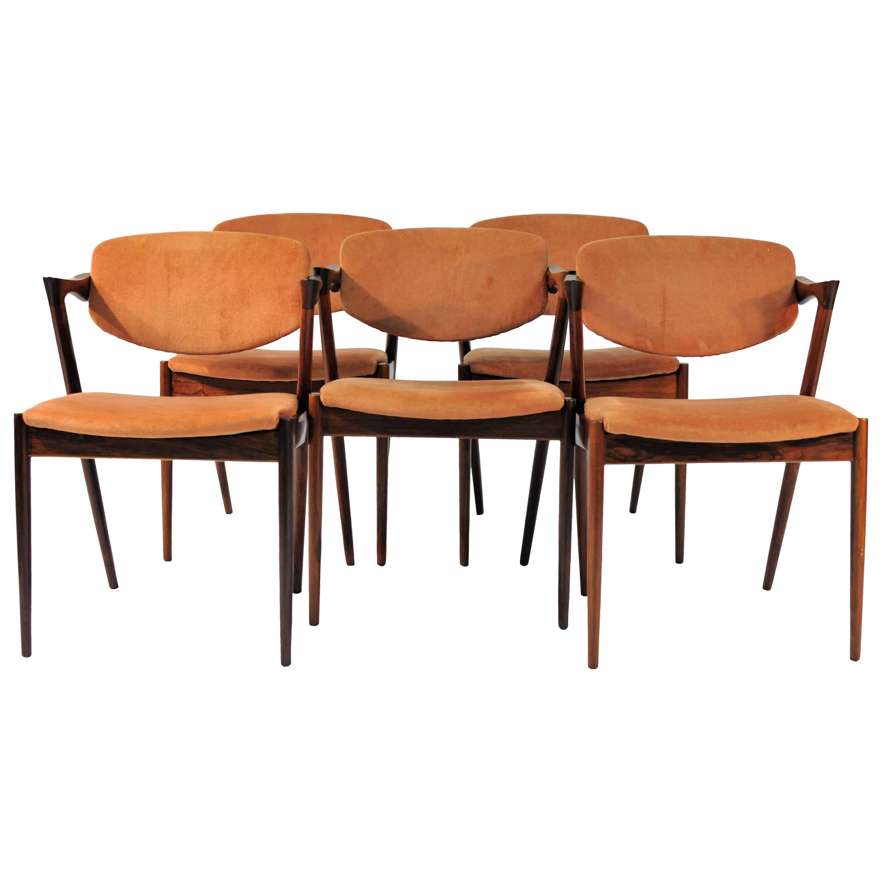 1960s Kai Kristiansen Set of Six Model 42 Dining Chairs in Rosewood
