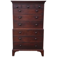 Antique Quality Georgian, circa 1800 Mahogany Tallboy Chest on Chest of Drawers