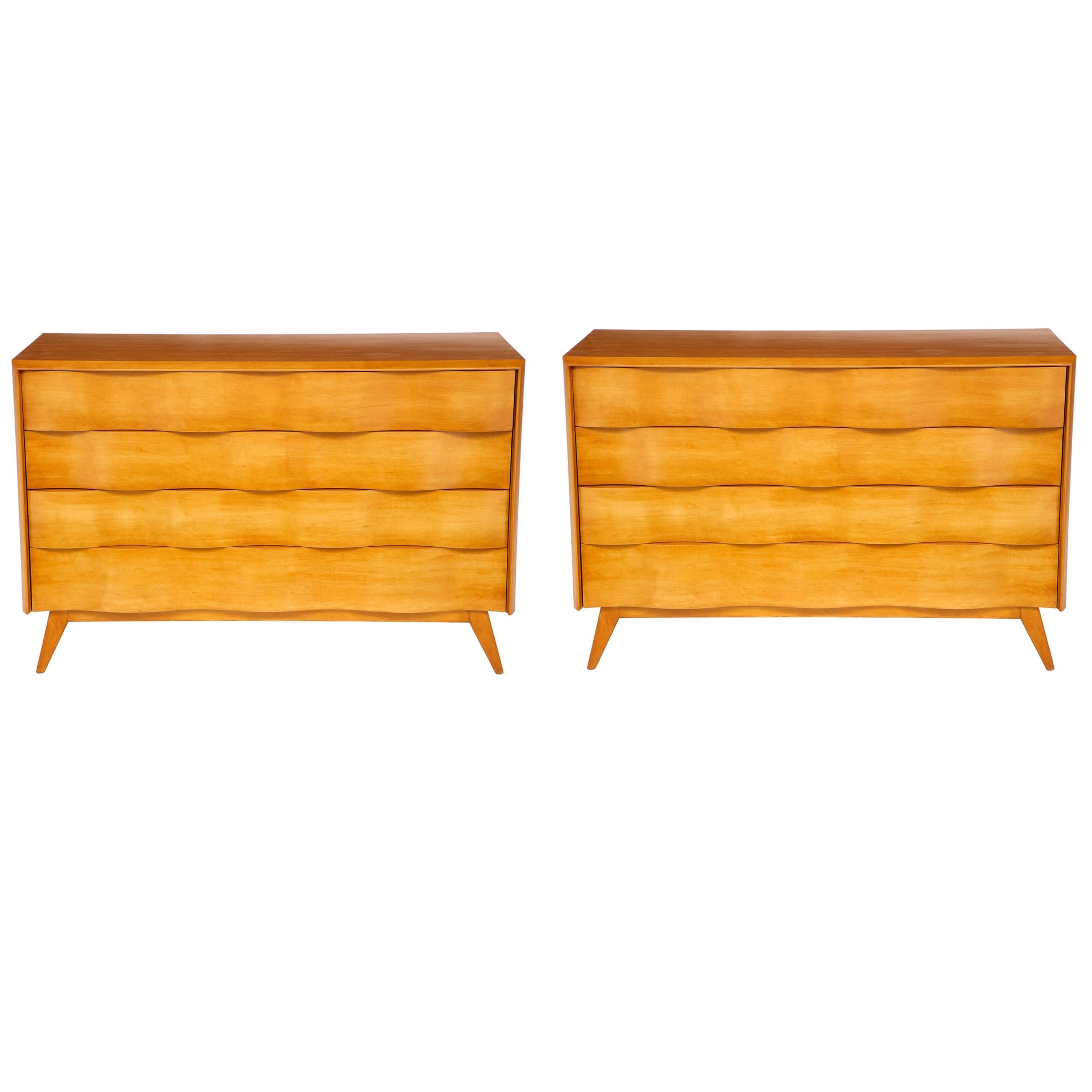 Pair of Edmond Spence Wave Front Chests, Sweden, 1950s