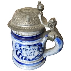 Miniature German Beer Stein with Pewter Lid