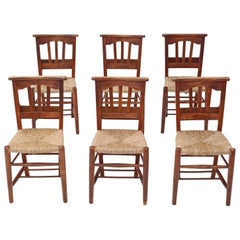 Antique Set of Six Victorian circa 1900 Beech & Ash Chapel Kitchen Dining Chairs