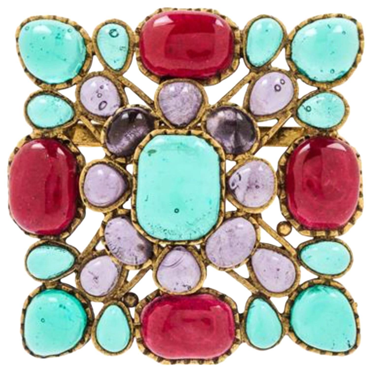 Chanel Multi-Color Gripoix Square Brooch