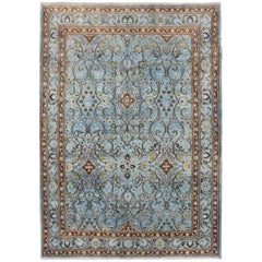 Ice Blue Ornate Sweeping Floral Pattern Khorassan Vintage Persian Rug