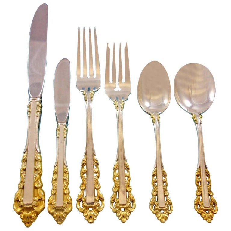 Medici Gold Accent by Gorham Sterling Silver Flatware 27 Pieces at 1stDibs