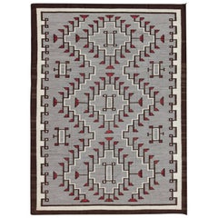 Large Contemporary Navajo Rug with Entwined Tribal Design in Gray, Red, Charcoal