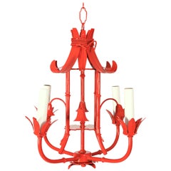 Petite Red Chinoiserie Pagoda Chandelier