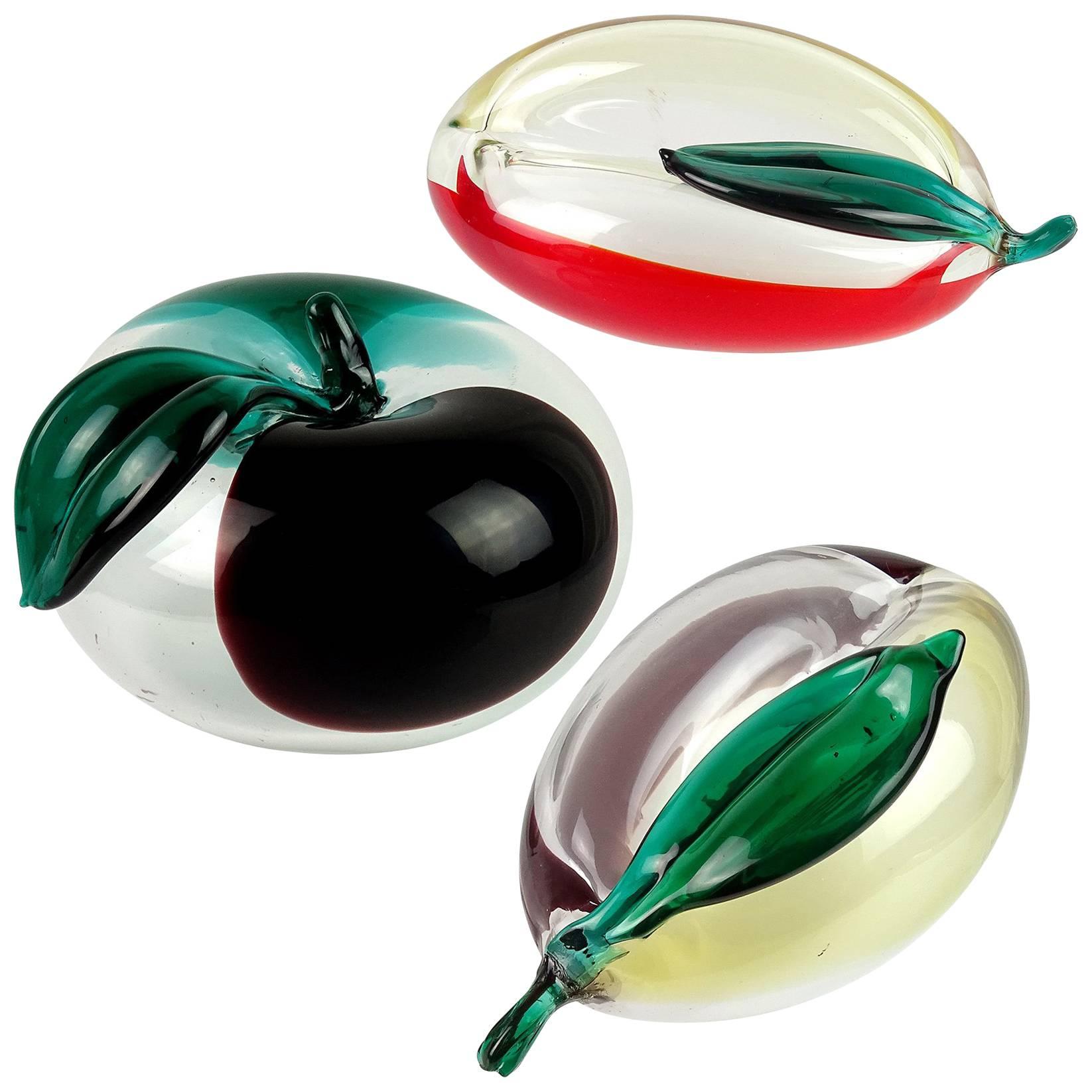 Venini Fulvio Bianconi Murano Macchie Italian Art Glass Fruit Sculpture Set