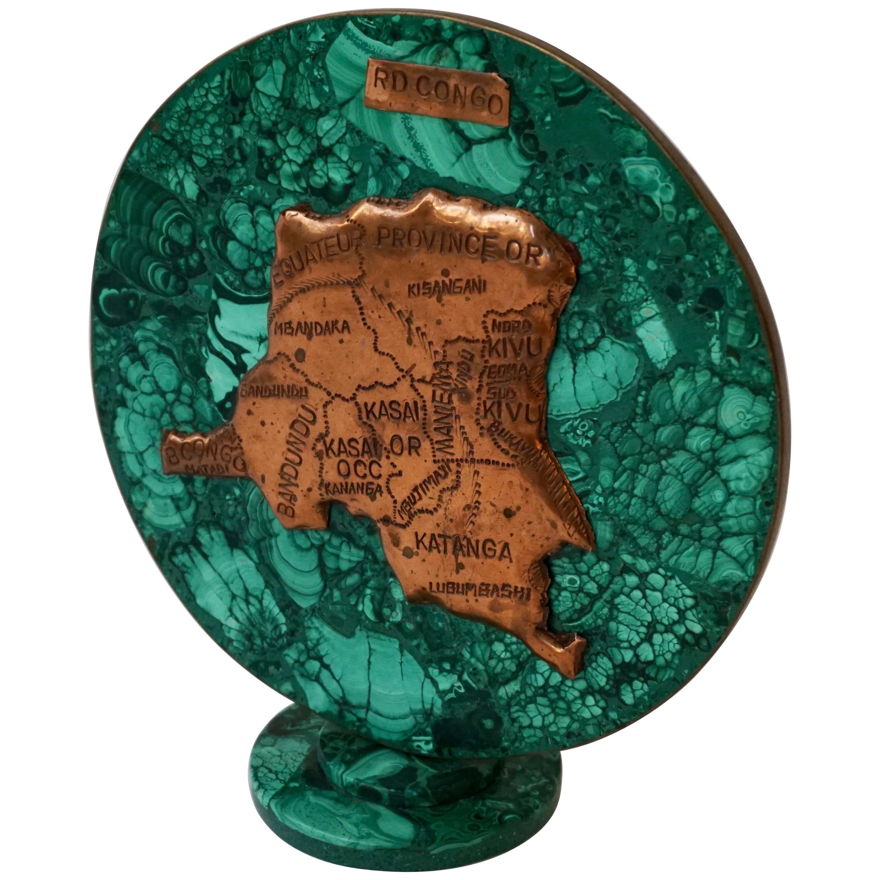 Malachite Sculpture with the Map of Congo