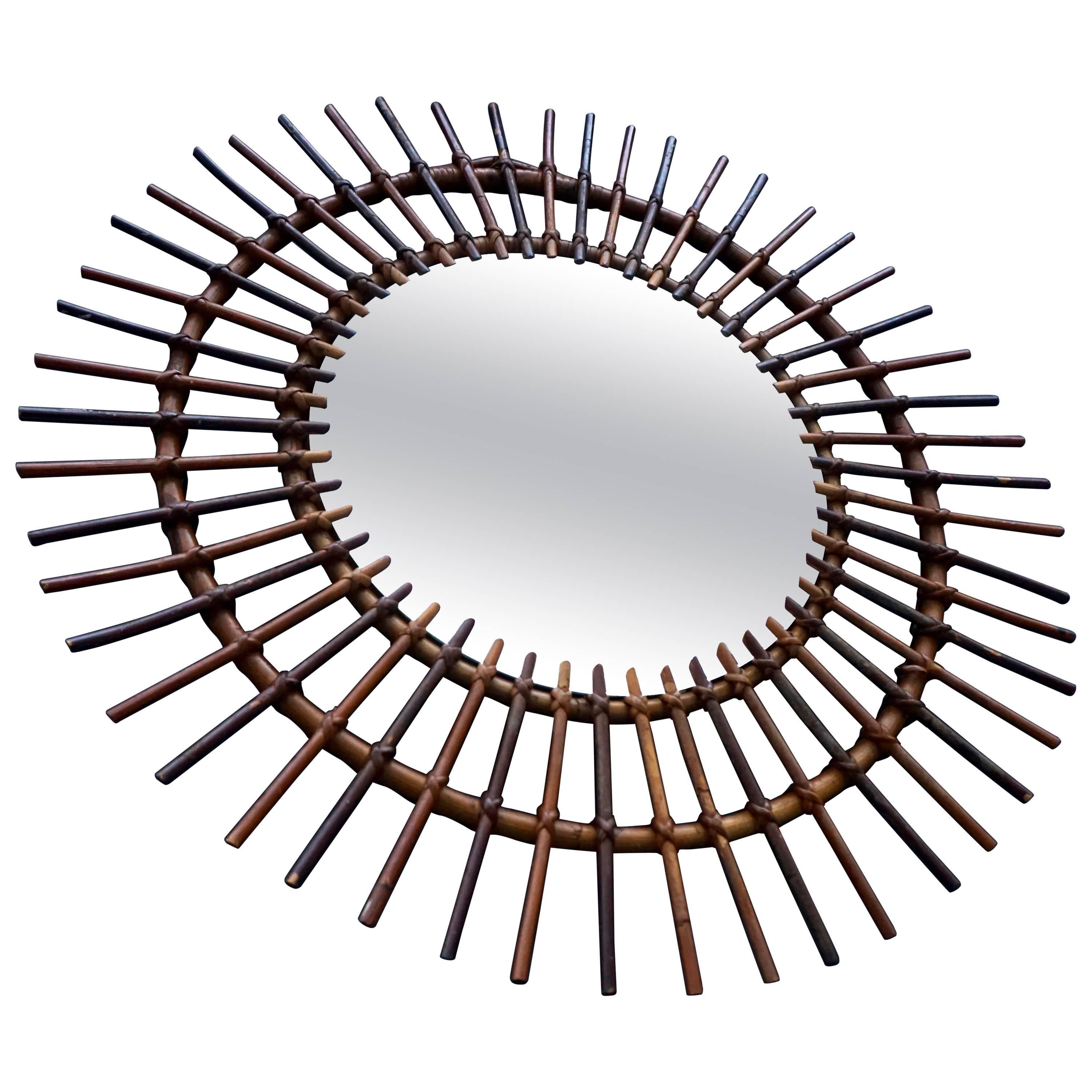 1960s Italian Rattan Sunburst Mirror
