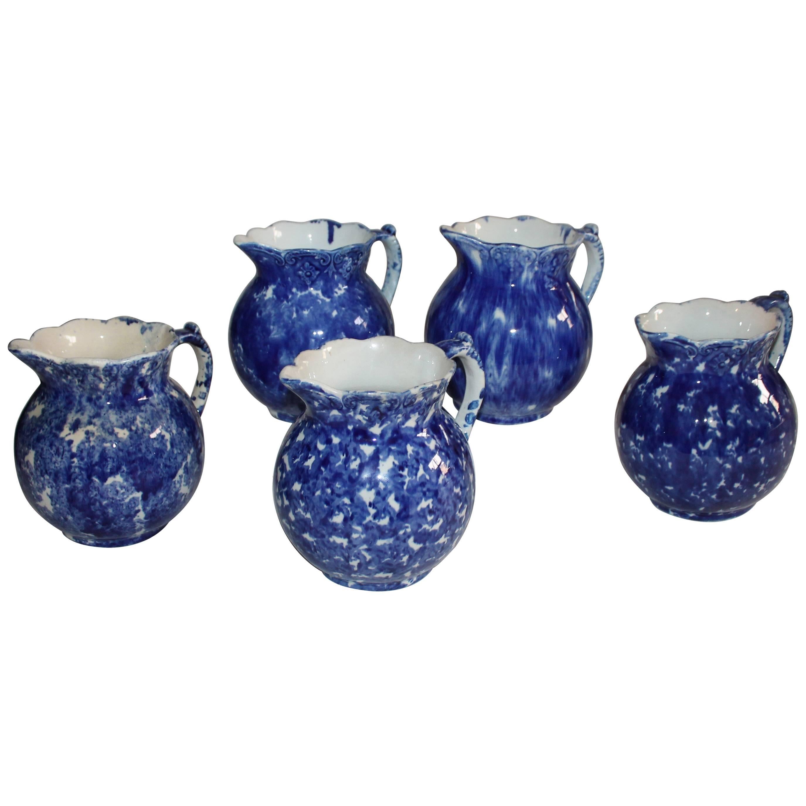 Spongeware Pitchers / Collection of Five, 19th Century