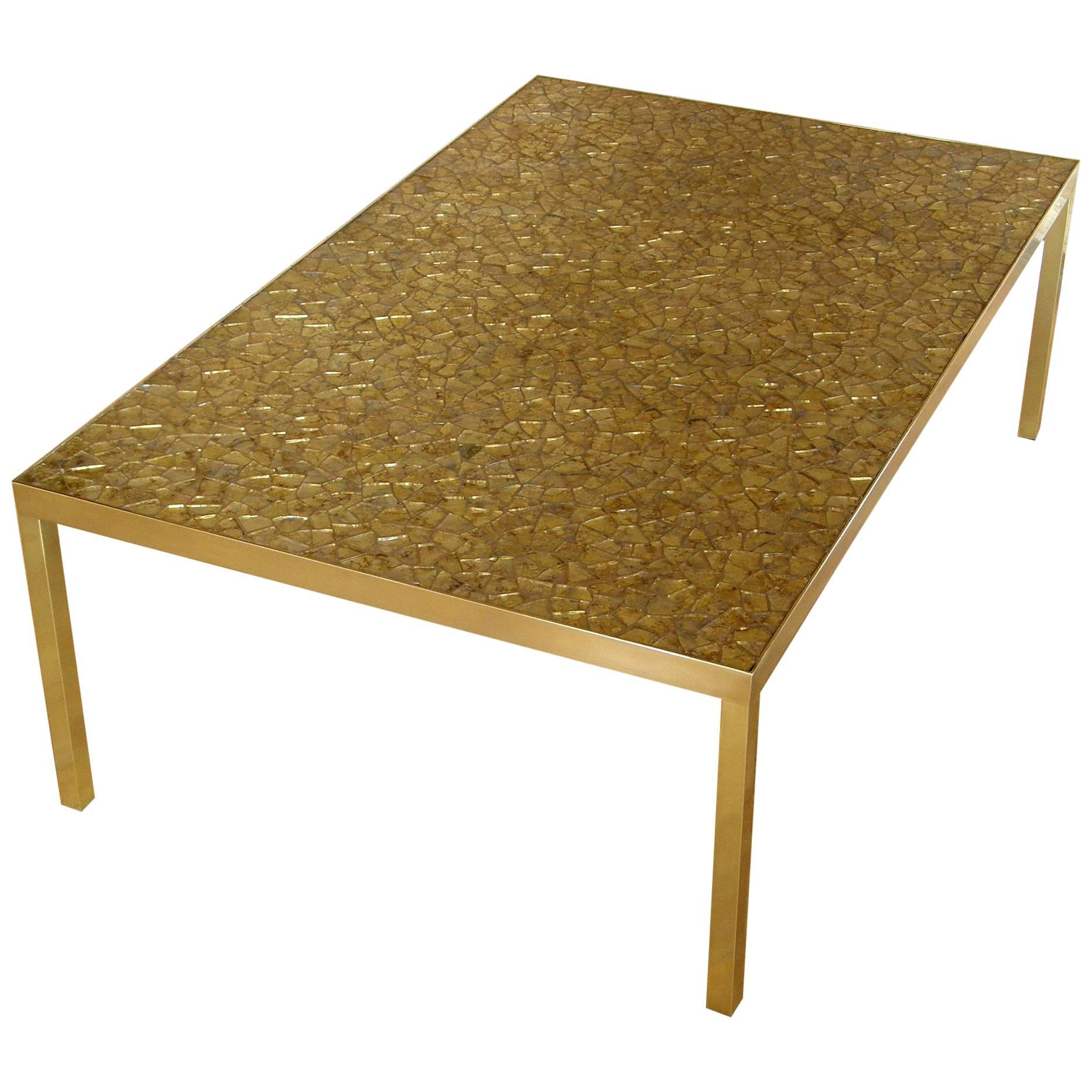Broken Glass Mosaic Cocktail Table with Brass Frame